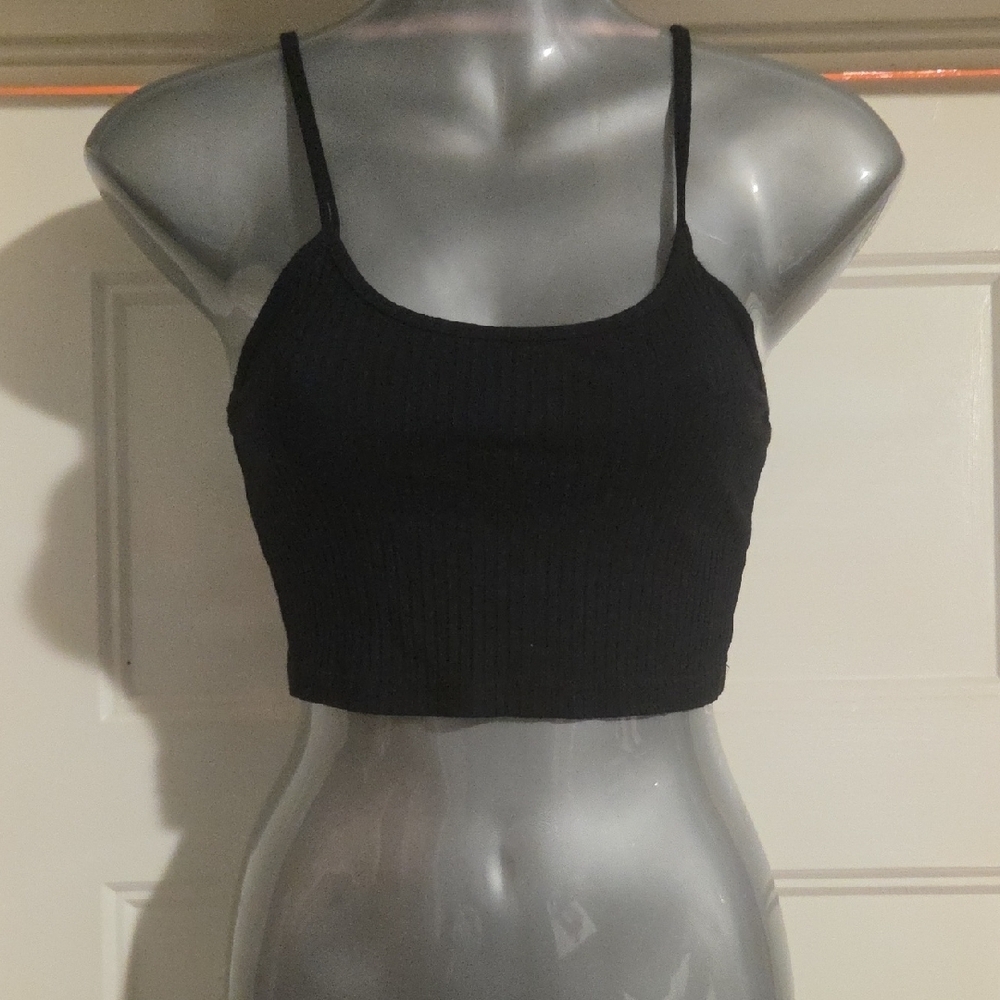 Wilfred Black Ribbed Spaghetti Strap Crop Camisole